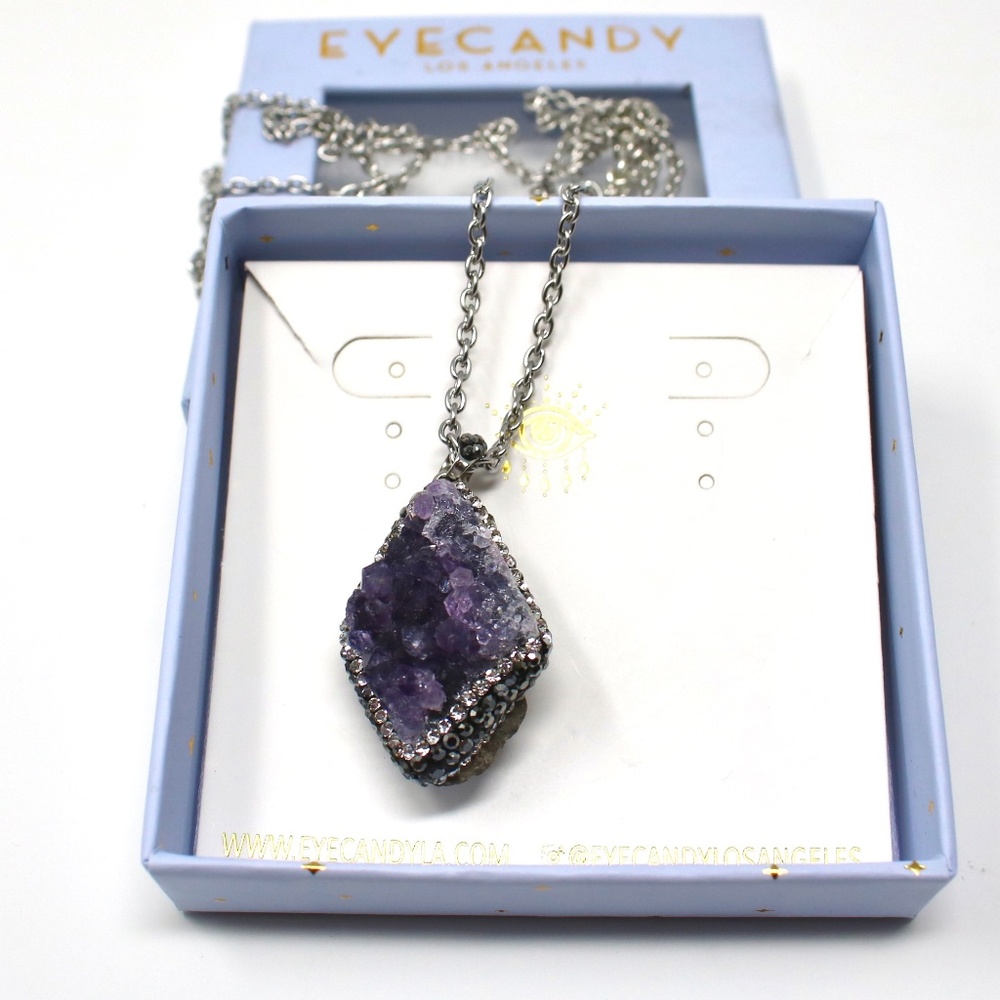 EyeCandy LA Amethyst Rhinestone Pendant on Silver‎ Tone Chain